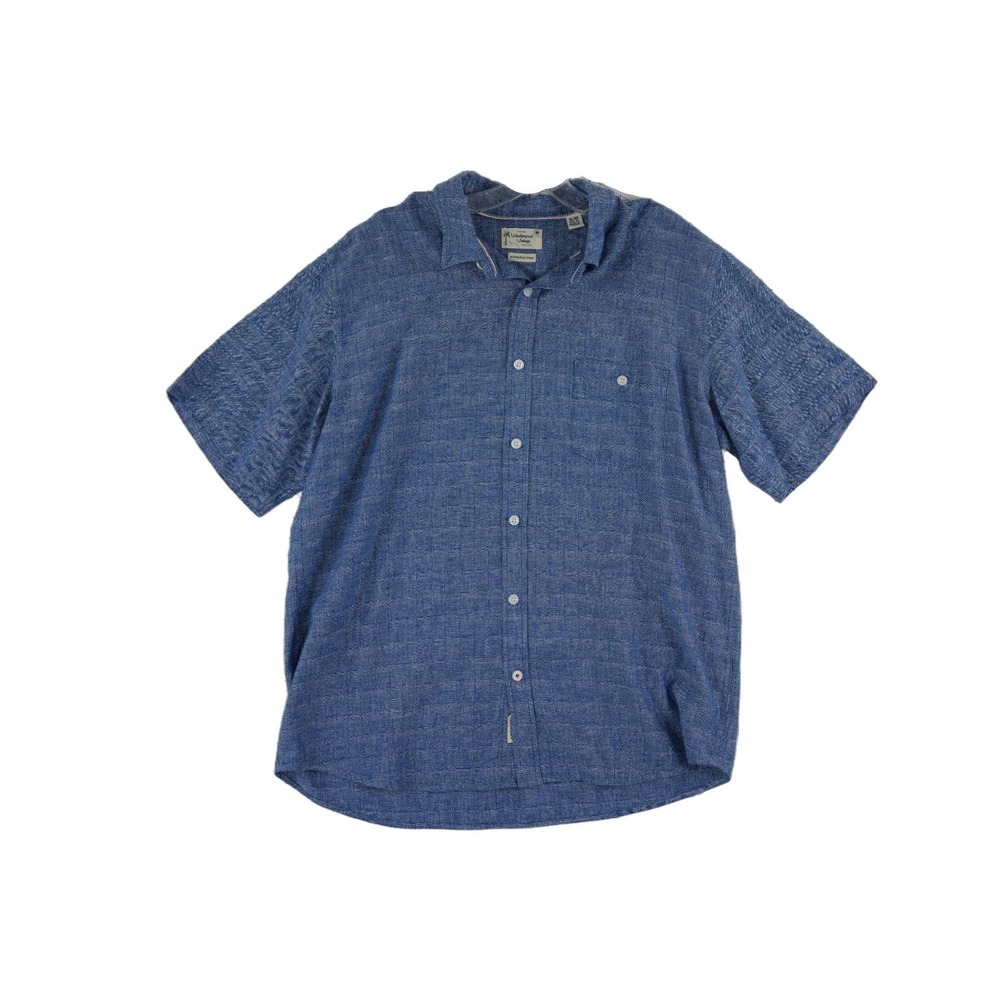 Weatherproof Vintage Camp Shirt Mens Size XL Blue Washable Linen Cotton Hawaiian